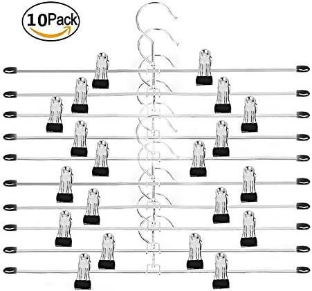 Wskderliner Non-slip Metal Trouser Hangers with Adjustable Metallic Clips for Hanging Pants Socks Skirts Pack of 10