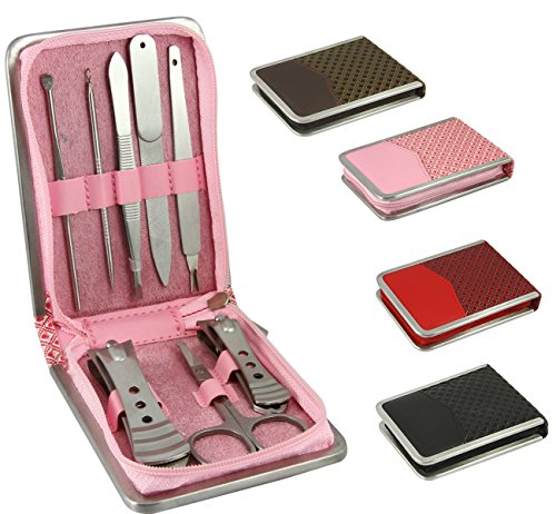 Liying®Professional Personal Manicure Set Travel Grooming Pedicure Kit Tool Set In Leather Wallet Pouch Gifts (Pink)
