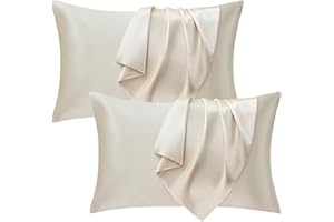 ‎SEIWOHL Seiwohl Satin Kissenbezug 40x80, 2er Set Satin Kopfkissenbezug Pillowcase Kissen Bezug Kissenhülle für Haar und Haut, ähnlich wie Seide, Beige