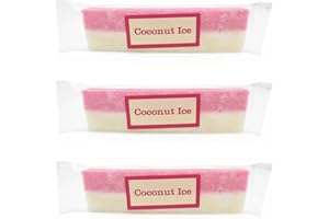 Set of 3 Coconut Ice Bars (130g Each) - Classic Sweet Treat with Creamy Coconut Flavor - Packed by Black Nore Gifts