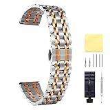 BINLUN Herren Zweifarbiges Edelstahl Uhrenarmbänder Silber und Rosa 24mm BL0001B-SR24