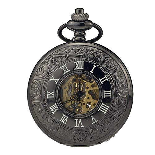 SCH Reloj de Bolsillo mecánico automático Flip Clásico Mesa Hueca Hueca Números Romanos Reloj de Bolsillo mecánico Retro