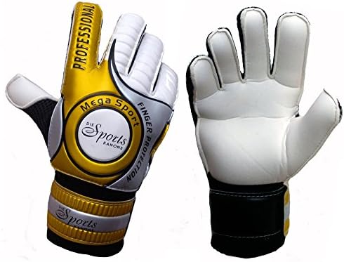 Golden Weapon Goalkeeper Gloves with Fingerprotection &amp; Bag, Gold White (8)