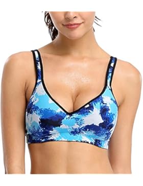 Anfilia Damen Sport-BH Mit Leichtem Halt Push Up Gepolstert Bügellos Aktiv Print