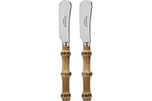 SABRE PARIS | Lot de 2 Tartineurs 14 cm Panda couleur Bois clair. Couverts en Acier Inoxydable, manche en véritable Bambou. Idéal pour beurre, tapenades, pâte à tartiner…
