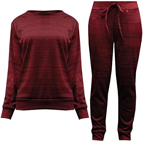 Womens Ladies Fine Knit Long Sleeved Jumper Sweatshirt Jogger Loungewear Tracksuit Set (S/M, Wine)
