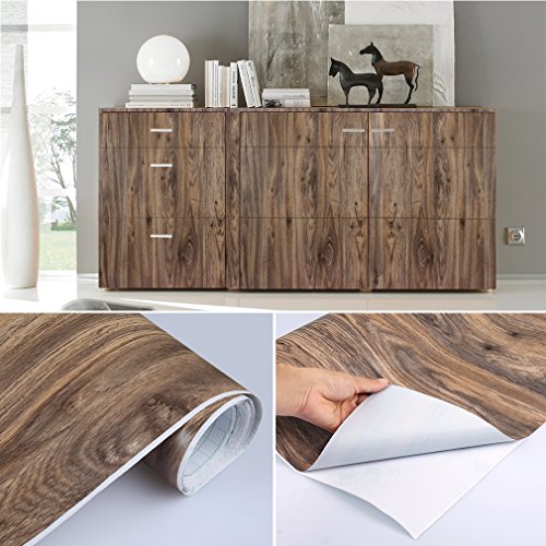 Auralum® Dunkelbraun Holzmuster Küchenfolie PVC Klebefolie Dekofolie 0.61*5M Schränke Tapeten Möbelfolie Selbstklebend für Küchenschränke Möbel Türen