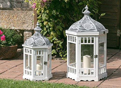 Laterne Holz weiß 6eckig Holzlaterne Windlicht Kerzenhalter Shabby Chic Auswahl (Groß (38x38x68cm)) - 4