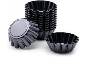 Jzhen 12pcs Moules à Tarte aux œufs, Moules à Tartelettes Antiadhésifs, Moules à Tartelettes en Acier au Carbone, Moules à Tarte Réutilisables, pour Cupcake Gâteau, Tarte aux œufs