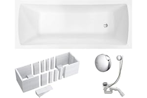 ‎VBCHOME VBChome Badewanne 160x70 cm Acryl SET Wannenträger Siphon Wanne Rechteck Weiß Design Modern Styroporträger Ablaufgarnitur in Chrom Viega Simplex (160x70 cm)