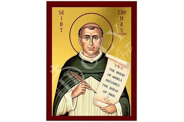 Saint Thomas Aquinas-ikon, handgjord grekisk katolsk ikon, St Thomas, religiös bysantinsk konst vägghängande på träplakettikon, religiös gåva