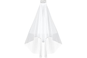 TIESOME Velo de novia corto, velo de tul blanco de 2 niveles con peine para la punta de los dedos, velos de novia con borde cortado, Blanco, Fingertip Length