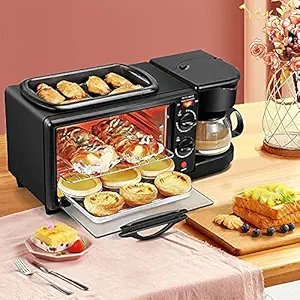 GOLKIPAR Family Electric Breakfast Maker 3-in-1 Portable Toaster Oven, Grill Pan & Coffee Maker Full Breakfast Ready at One Go