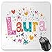 Produktbild BGLKCS Laura Mauspads Mouse Pad, Baby Girl Name with Vintage Doodle Style Flowers and Stars Colorful Illustration, Standard Size Rectangle Non-Slip Rubber Mousepad, Multicolor