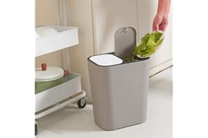 XEMQENER Recycling Bins Dry and Wet Separation Trash Can with Two Compartment Bin Small Rubbish Bin with Lids Push Recycling Bin for Kitchen, Bathroom, Living Room