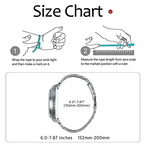 V-MORO Ersatz Riemen für Gear S2 Bänder, (Metall Silber) solider Edelstahl Metall Ersatz Band mit Adapter für Samsung Gear S2 Smart Watch - 3