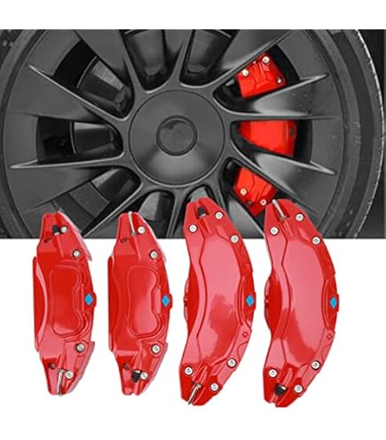 Set van 4 Remklauwhoezen voor Model Y, Aluminium Legering voor Achter Schijfrem Remklauwbeschermer Vervanging voor 255 45, R19, 255 40, R20 Model Y 19in 20in Wielnaaf (Rood