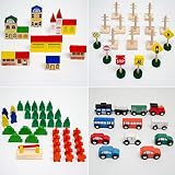 Holzeisenbahn für Kinder mit 130 Teilen | Spielzeugeisenbahn mit über 5 Meter Schienenlänge und Zubehör für eine ganze Stadt | Holzeisenbahn-Set für Mädchen und Jungen geeignet - 4