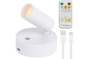 MIUUIPI Drahtloser LED Strahler, USB Aufladbar Spot Akku Mit Fernbedienung, 3 Farbtemperaturen, Dimmbar Bilderleuchten, Drehbare Wandlampe Mit Timing Funktion, für Kunst, Pflanzen, Portraits Weiß