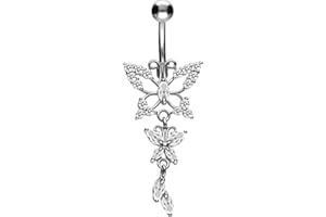 PIERCINGLINE Bauchnabelpiercing aus Titan mit Schmetterling Design 925er Silber - Bananabell Piercing in 3 stylischen Farben
