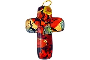 KVN Colgante de cruz de cristal de Murano, aprox. 3 5 x 2 5 cm, color rojo