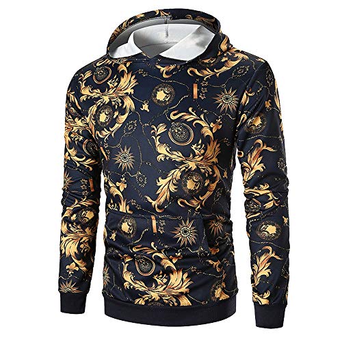 Preisvergleich Produktbild JUSTSELL Kapuzenpullove Outwear, Herren Retro-Drucken Hoodie Mäntel Lange Ärmel Kapuzenpullove mit Kängurutasche Hoodie Outwear Stilvoll Kapuzenpullove für Herbst Winter