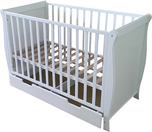 First for Babies - Sleigh Cot With Rollaway Drawer (White)