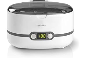 Nedis Cyfrowy ultradźwiękowy środek czyszczący do biżuterii, 43 kHz, soniczne czyszczenie, zbiornik 600 ml, 3 tryby, w tym odpienianie, timer LED, Plug & Play, biały