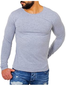 Young & Rich Herren Longsleeve Rundhals Ausschnitt langarm Shirt einfarbig slimfit mit Stretchanteilen Uni Basic...