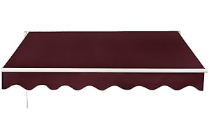 Panana Manual Awning Canopy Outdoor Patio Garden Sun Shade Shelter Top Fabric (2.95x2.5m, Wine)