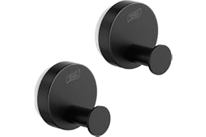 TAILI Crochet Ventouse pour Salle de Bain Sans Perçage, 2 Pièces，Acier Inoxydable, Réutilisable Porte Serviette Ventouse Puissante Patere Murale pour Serviette, Peignoir - Rond, Type B, Noir