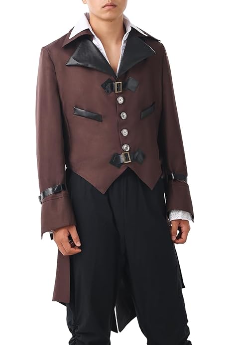 Middeleeuwse steampunk-jas voor heren, renaissance, gothic, retro, borduurjas, Halloween, cosplay, feest, vampier, herenkostuums voor volwassenen, Blauw, L