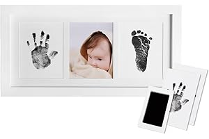Norjews Baby Handabdruck und Fußabdruck Fotoalbum mit Zwei"CleanTouch" Stempelkissen und Vier Druckkarten - Babyhaut kommt nicht mit Farbe in Berührung, Das ideale Babyparty Geschenk