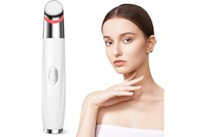 Aolso Massaggiatore Viso,Radiofrequenza Viso,Contorno Occhi Massaggiatore Antietà con Luce Rossa e Blu,Massaggiatore Elettrico per Contorno Occhi per anti-invecchiamento e Riduce le Rughe(Bianco)