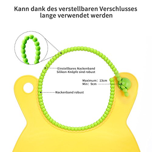 Baby lätzchen mit auffangschale | Weiches | mit wasserdichter Tasche faltbar | einfach zu reinigen | einstellbarem Halsband | BPA freiem | 2 pack,grün/gelb - 4