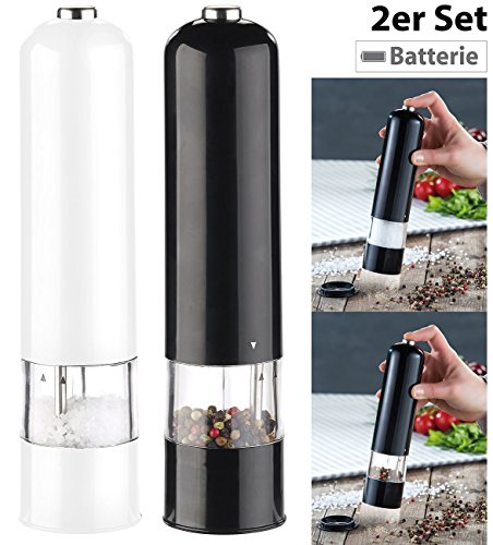 Rosenstein & Söhne 2er-Set elektr. Salz- & Pfeffermühle, Keramik-Mahlwerk, LED, 22,5 cm - 2
