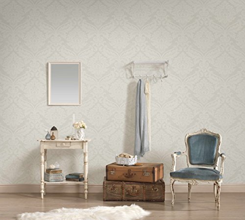 Livingwalls Vliestapete Flock Tapete klassisch neobarock 10,05 m x 0,53 m metallic weiß Made in Germany 554338 5543-38 - 4
