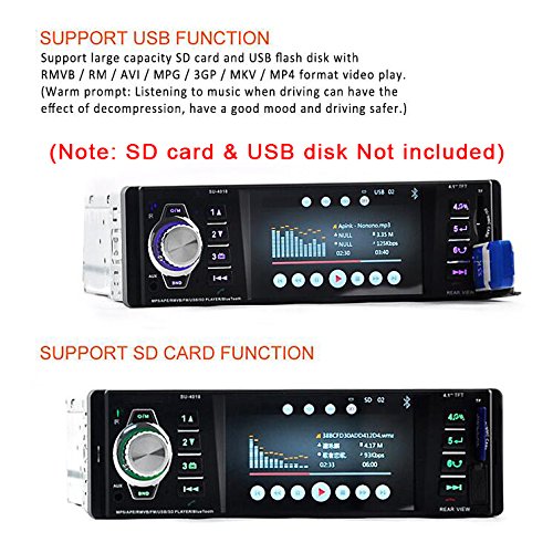 ieGeek Car Stereo with Reverse Camera,4018 4.1inch LCD Bluetooth MP3/MP4/MP5 Car Stereo + Mini Backup Camera Parking System,12V Car AUX-in/SD Card/USB Stick Audio Music Video Movie Player,FM Radio,Remote Control,Single DIN Size