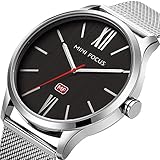 KWLET Herren Armbanduhr Edelstahl Mesh Uhren Männer Business-Uhr 30 ATM Wasserdicht Männer Analog Quarz Ultra Dünn Armbanduhr Herrenuhren Milanaise-Armband (Silber)
