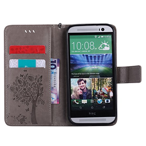 Nancen Tasche Hülle für HTC One M8 (5 Zoll) Flip Schutzhülle Zubehör Lederhülle mit Silikon Back Cover PU Leder Handytasche im Bookstyle Stand Funktion Kartenfächer Magnet Etui Schale - 3