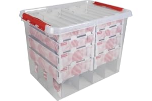 SUNWARE PERFECTLY ORGANISED Sunware Q-line scatola di immagazzinamento natalizio 72L con vassoi per 128 decorazioni rosso trasparente