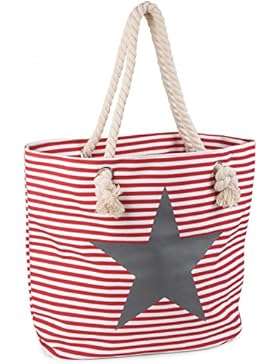 styleBREAKER Strandtasche in Streifen Optik mit Stern, Schultertasche, Shopper, Damen 02012037