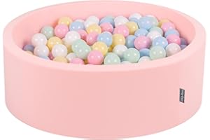 KiddyMoon Piscina di Palline Colorate ∅ 7CM per Bambini Tondo, Rosa: Blu Pastello/Giallo Pastello/Bianco/Menta/Rosa Chiaro,90X30cm/300 Palline