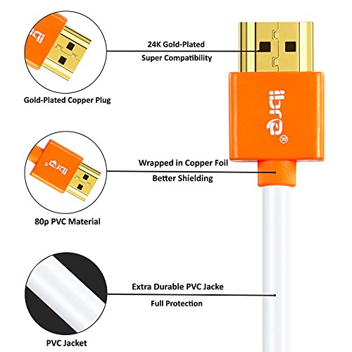 Ultra HD 4k HDMI Kabel 1.4a / 2.0 High Speed with Ethernet neues Kabel 3 fach geschirmt inkl. Stecker- und Kontaktschirmung 2160p Full HD 1080p 3D ARC CEC – 1m IBRA SLIM - 3