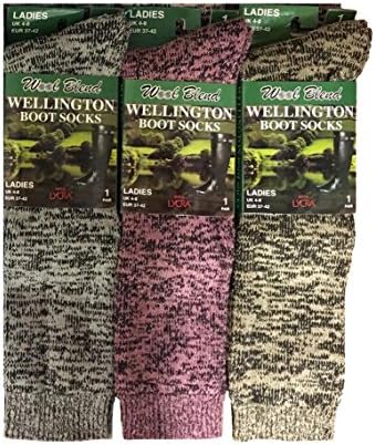 Ladies 3 Pairs Wellington Boot Socks Multipack Ribbed Chunky
