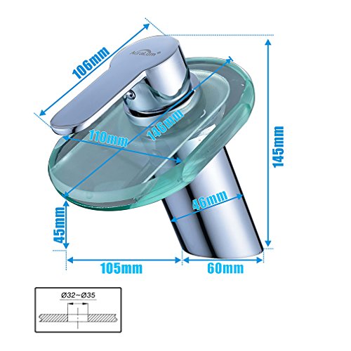Chrom Waschtischarmatur LED RGB Ellipse Glas Wasserfall Wasserhahn Kupfer Waschbeckenarmatur für Bad Armatur - 3