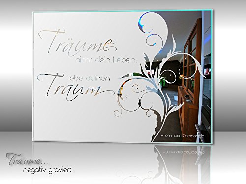 Motivspiegel Spruch Traum – 30x40cm – Spiegel mit Gravur eines Spruches – Spruch ist frei wählbar – Flurspiegel – Badspiegel - 5