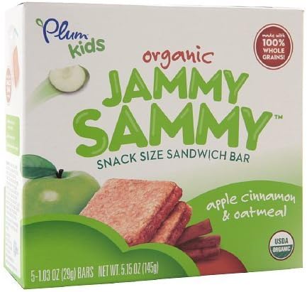 Plum Kids Organic Jammy Sammy Snack Size Sandwich Bar, Apple Cinnamon &amp; Oatmeal 5.15 oz (145 g) by Plum Kids