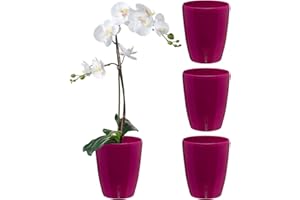 Santino Zestaw 4 doniczek samonawadniających z systemem knota i wskaźnikiem poziomu wody, do użytku w pomieszczeniach, doniczka na storczyki śr. 15 cm (purpurowy, 2 l)