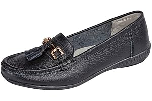 YINKA SHOES Mocassins plats à enfiler en cuir véritable pour femme Taille 36-42